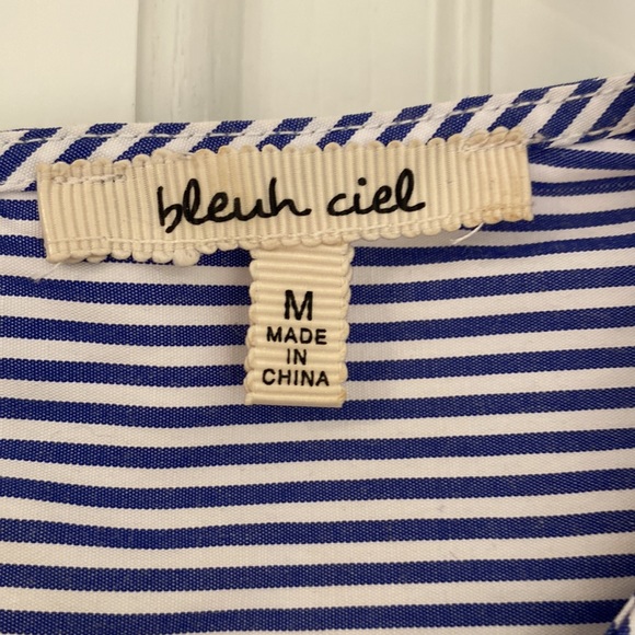 Bleuh Ciel Blue & White Striped Tie Front Knot Short Sleeve Cropped Top NWOT - Picture 3 of 9